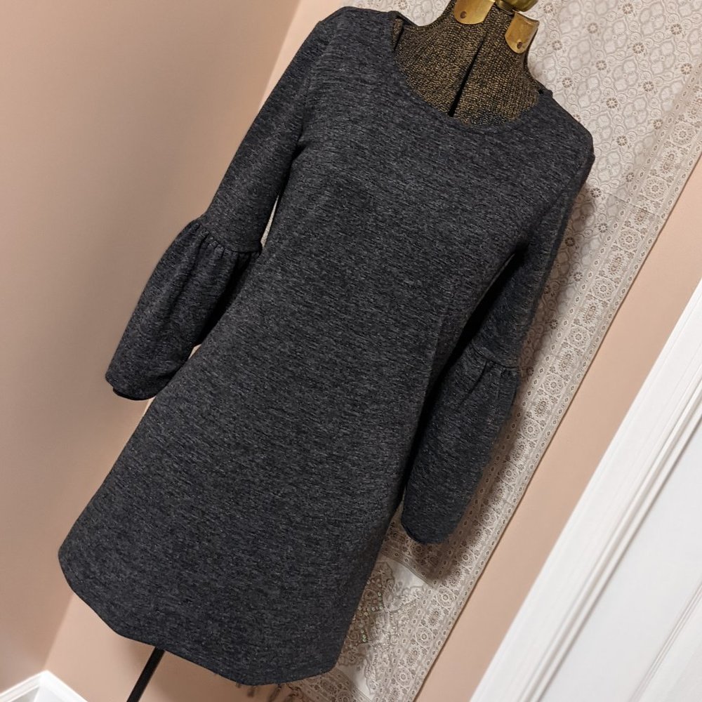 Adrienne Vittandi Puff Sleeve Mini Dress in Grey
